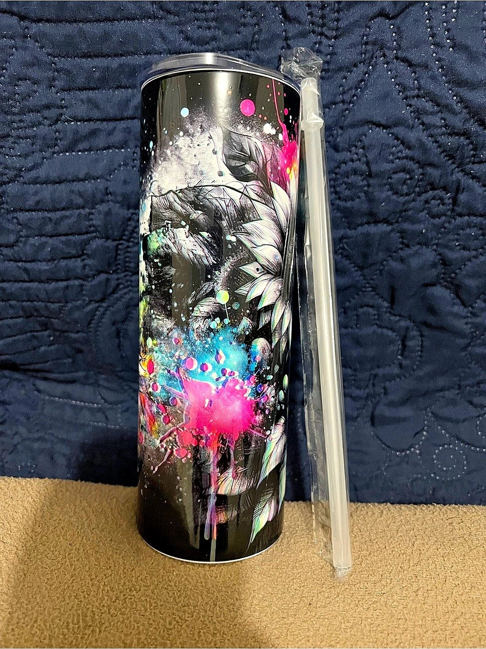 Abstract Floral Tumbler in Black & Multicolor Like New